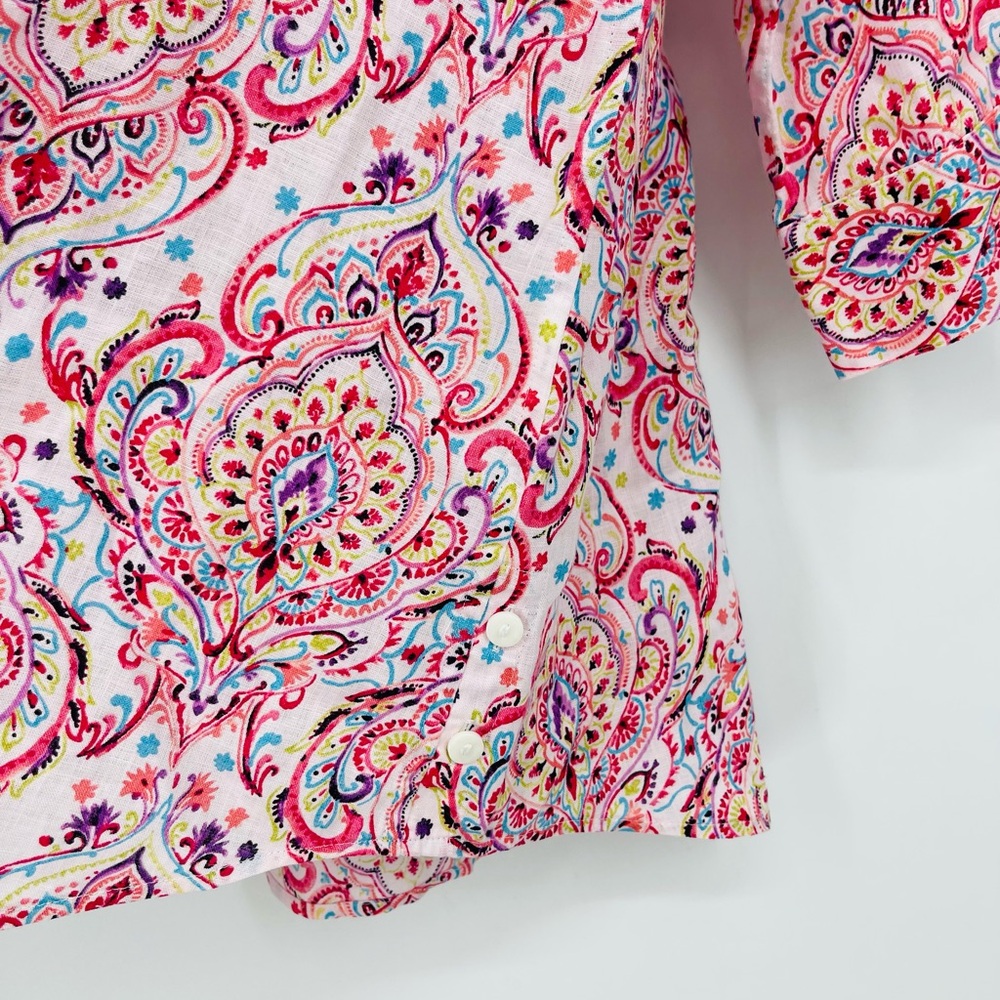Chico’s Paisley Print No-Iron 100% Linen Tunic Top Button Shirt Size 3, XL, 1X - Picture 8 of 14